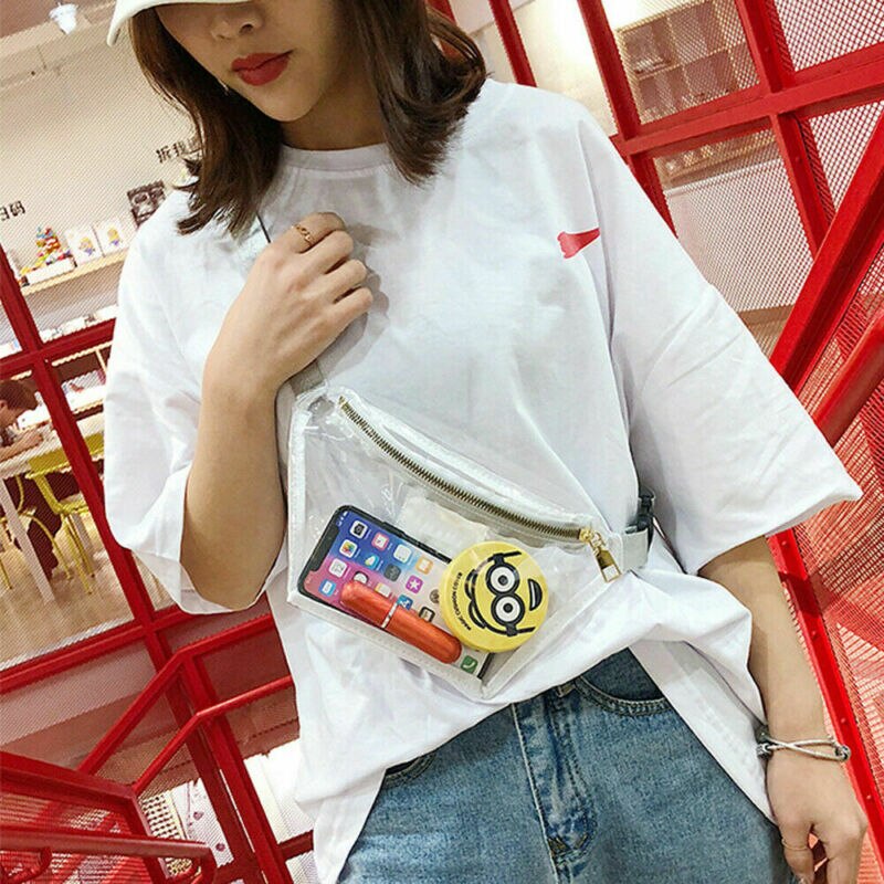 3 farver kvinder klar gennemsigtig pvc lynlås cross body talje pakker kvindelige piger fanny pack pung talje pack bælte bum bag