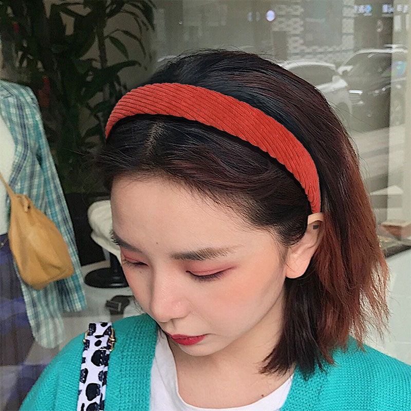 1Pc Corduroy Vrouwen Hoofdband Plaid Gestreepte Bloemen Printing Brede Hoofdband Vintage Stretch Tulband Haarband Vrouwelijke Hoofd Hoepel