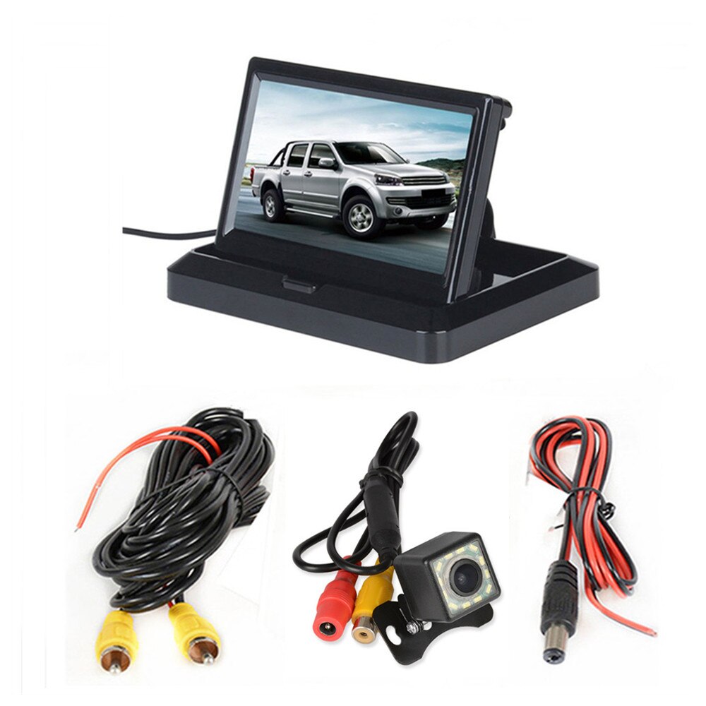 Monitor plegable de estacionamiento inverso para coche, pantalla TFT LCD HD 800x480 de 5 &quot;, con 2 entradas de vídeo, cámara de visión trasera (opcional): With camera wired01