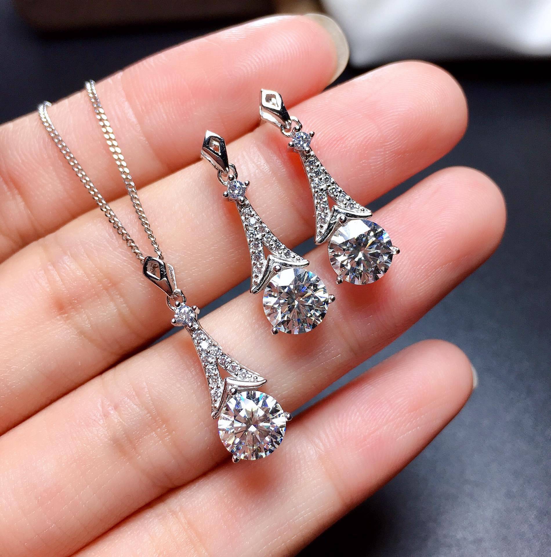 Qtt Prachtige Ronde Groene Zirconia Sieraden Sets Zilver Kleur Oorbellen Ketting Bridal Bruiloft Accessoires