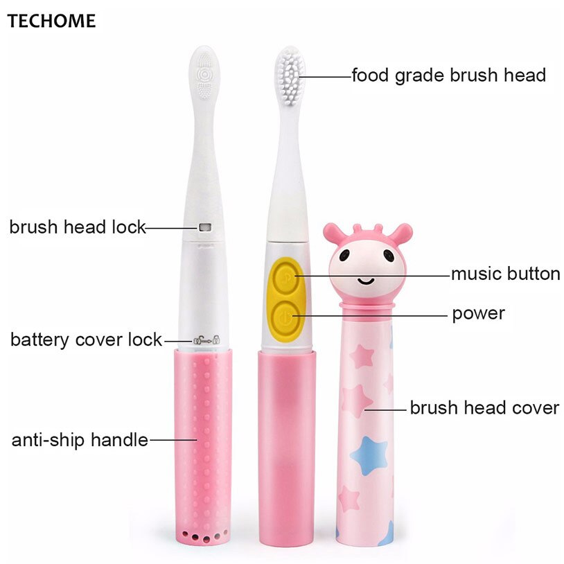 Cepillo de dientes eléctrico de música para niños con vibración en forma de Animal cepillo de dientes eléctrico a prueba de agua cerdas de silicona suave + cabeza de reemplazo
