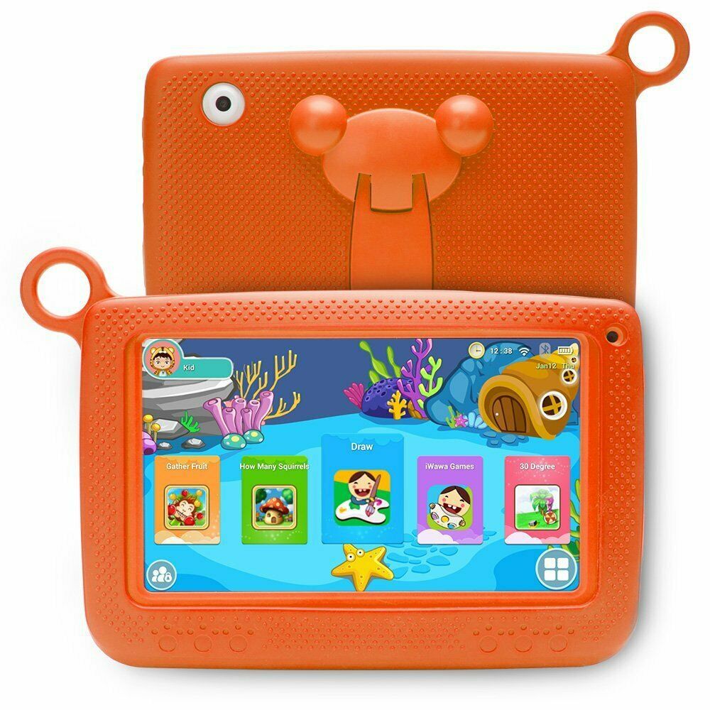 Q718 7 inch quad-core tablet voor kinderen 1024*600 pixels android 4.4 systeem 512mb+8gb geheugen met siliconen hoes groene amerikaanse stekker