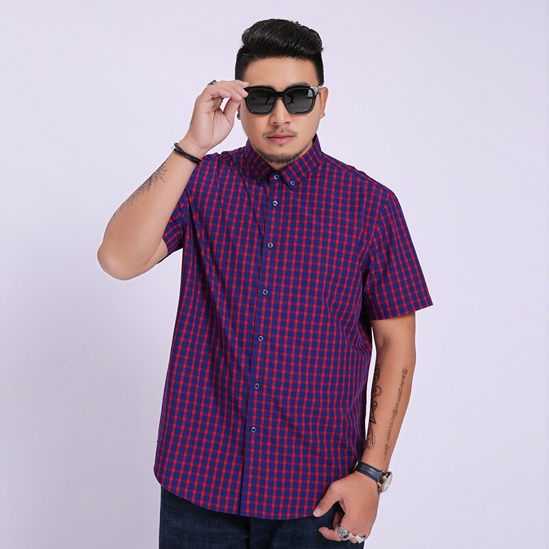 Super store herre korte ærmer løse farvede plaid casual herre skjorter plus størrelse 2xl 3xl 4xl 5xl 6xl 7xl 8xl