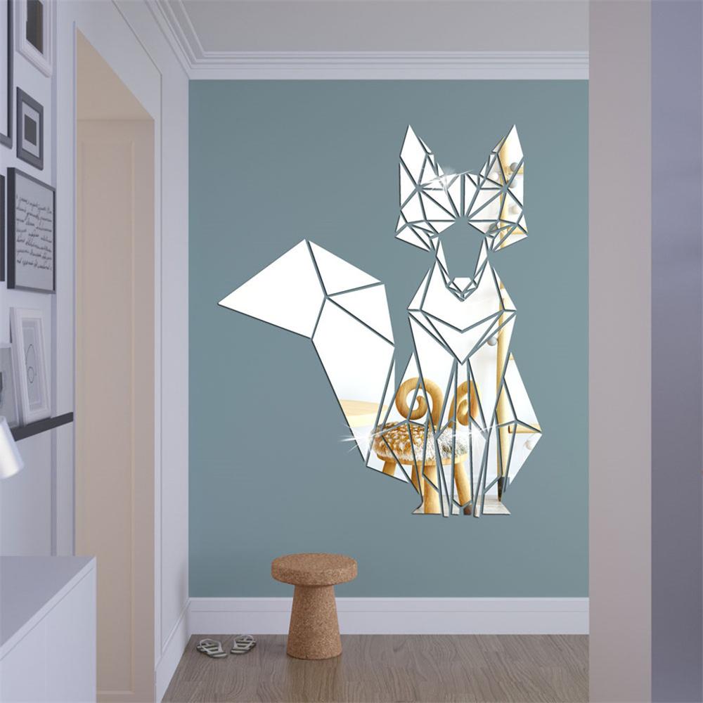 Geometric Animal Foxs 3D Acrylic Mirror Wall Stickers Living Room Wall Decals Mirrored Decorative Sticker For Kids Room CD