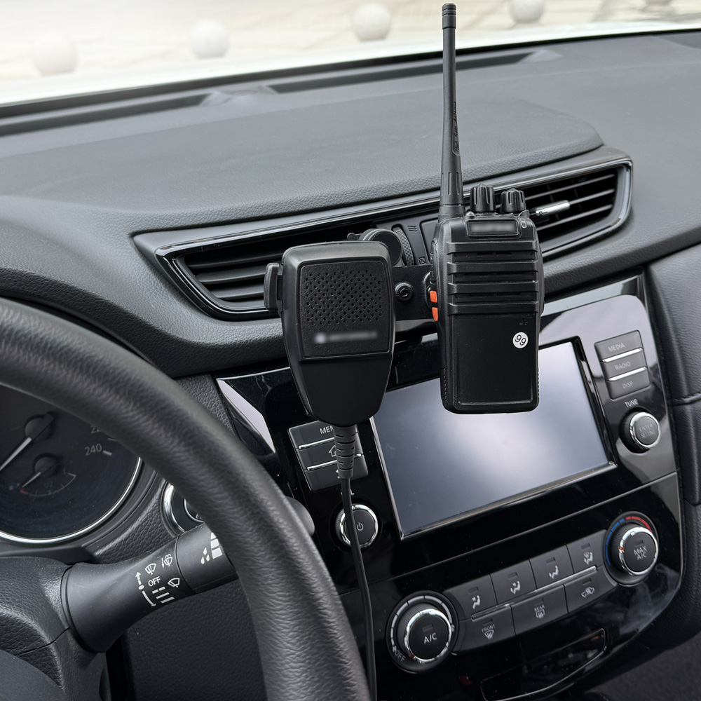 Bilholder til tovejsradioer og håndholdt ptt-mikrofon, højttaler i bilen, stander, walkie-talkie-beslag i bilens luftudtag