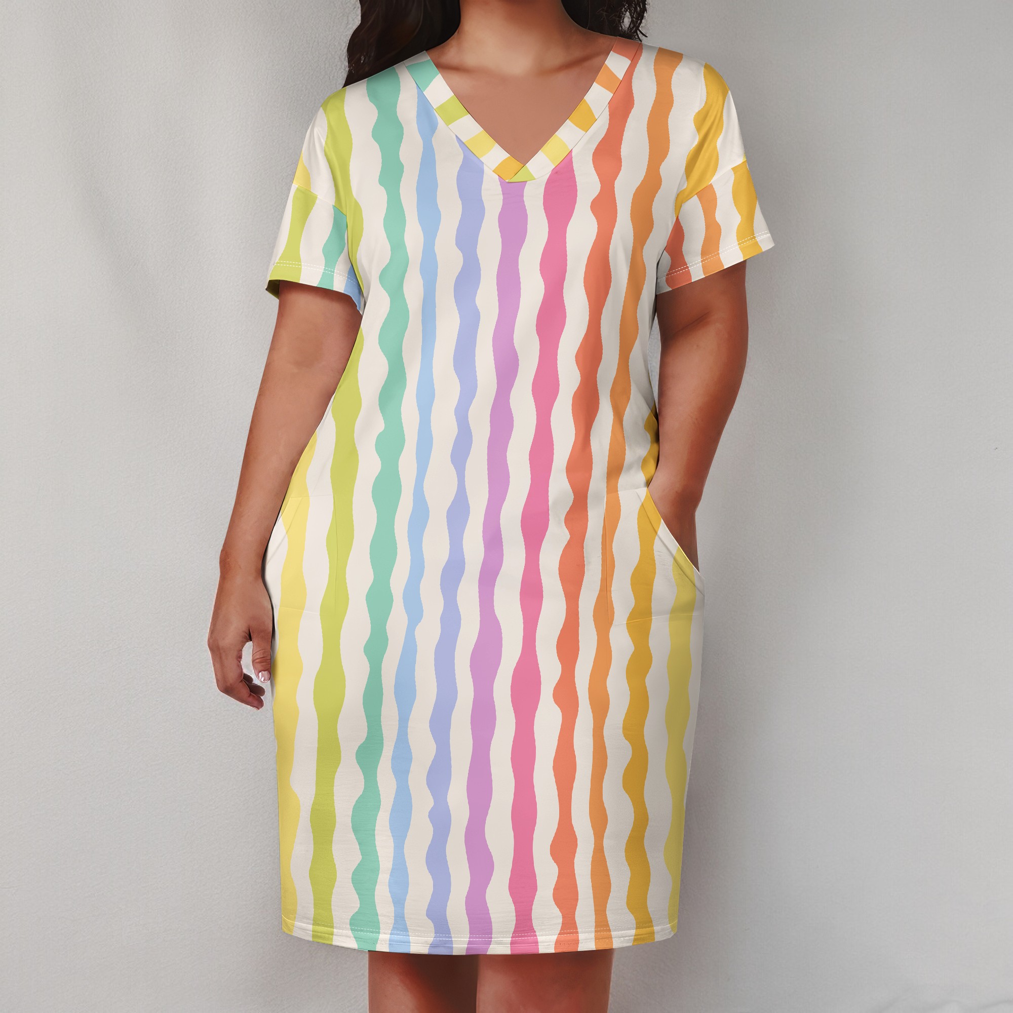 Zomerjurk in grote maten voor vrouwen met rondingen, casual jurk met zonnebloemprint, v-hals, korte mouwen, hawaïaanse boho strandjurk