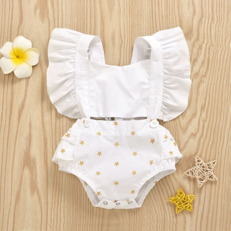 Cotton Newborn Baby Girls Bodysuits Clothes Infant Toddler Princess Ruffle Sleeveless Star Print Jumpsuits Outfit Set