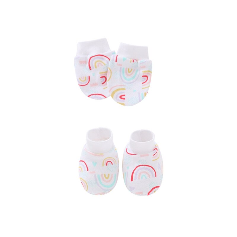 Baby Anti Scratching Cotton Gloves+Ears Hat+Foot Cover Set Mittens Socks Beanie 124D