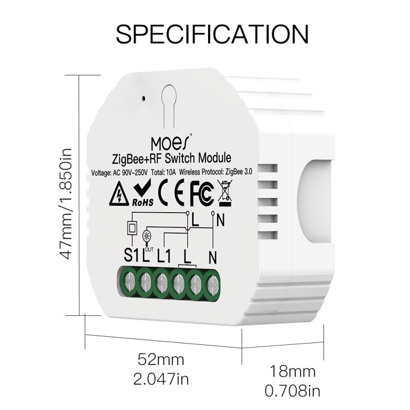 Módulo de relé de interruptor de luz inteligente Tuya ZigBee 3,0, 1 Banda, RF, Zigbee, funciona a distancia con Alexa, Google Home a través de Zigbee Hub