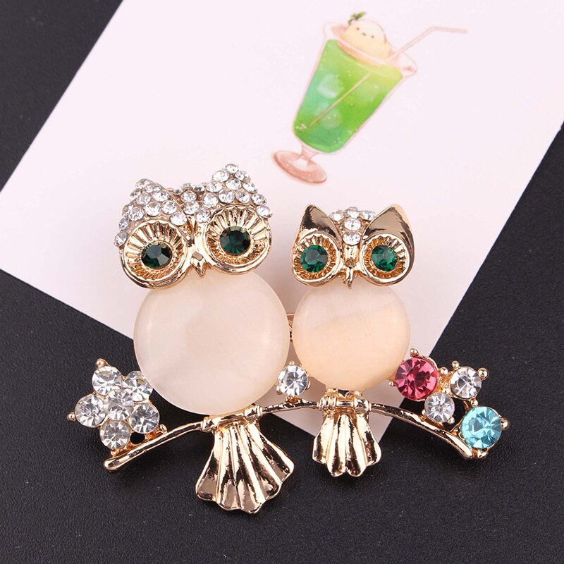 Romântico dois opala coruja broches mãe com crianças animais de cristal broches pinos feminino meninas aves roupas jóias broche fivelas
