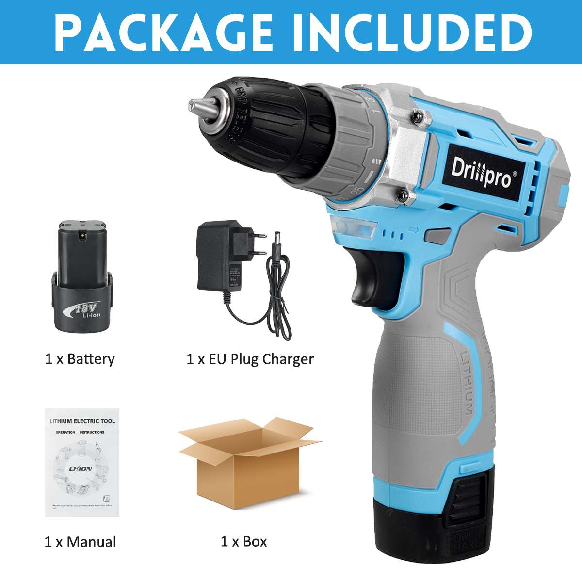 Drillpro-taladro inalámbrico de 12V, 16V, 21V, 10MM, 25 + 1, minicontrolador de potencia, batería de iones de litio, herramientas eléctricas