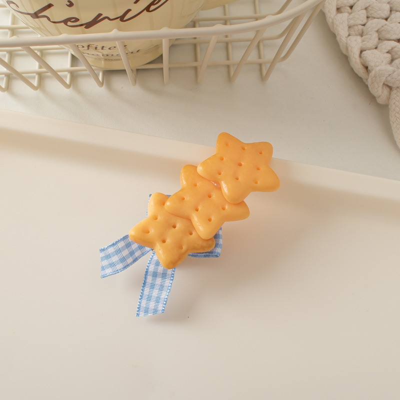Cute Baking Biscuit Hair Clip Girl's Heart Butterfly Knot Hairpin Clip Hair Clip Korean Edition Fun Simulation Hair Accessories: Champagne