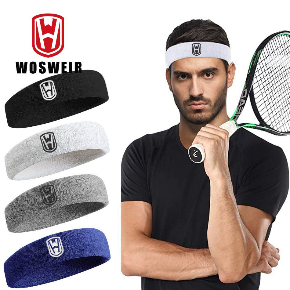 WOSWEIR Baumwolle Athletisches Stirnband Elastische Schweißbänder Frauen Männer Basketball Sport Fitnessstudio Fitness SchweißBand Volleyball Tennis