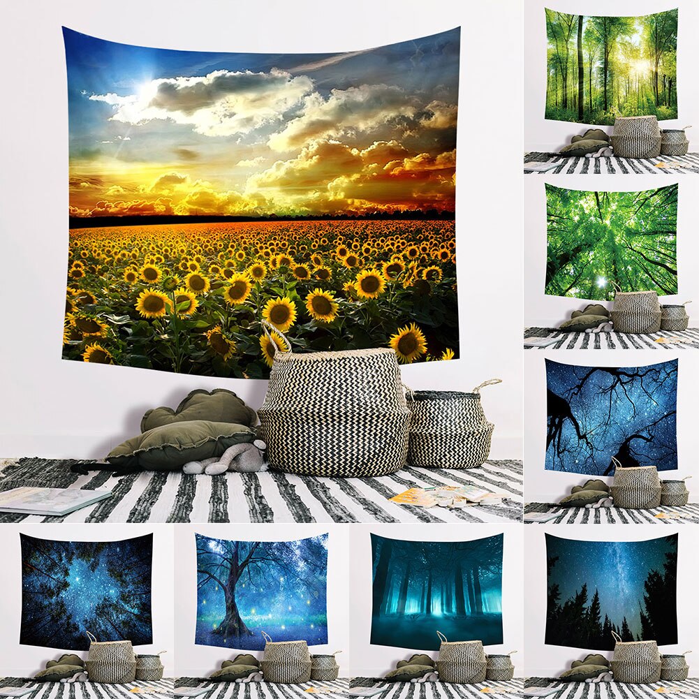 Tapisserie arbre forêt étoile ciel tournesol tenture murale tapisserie tapis toile de fond décor mur tissu tapisseries macramé