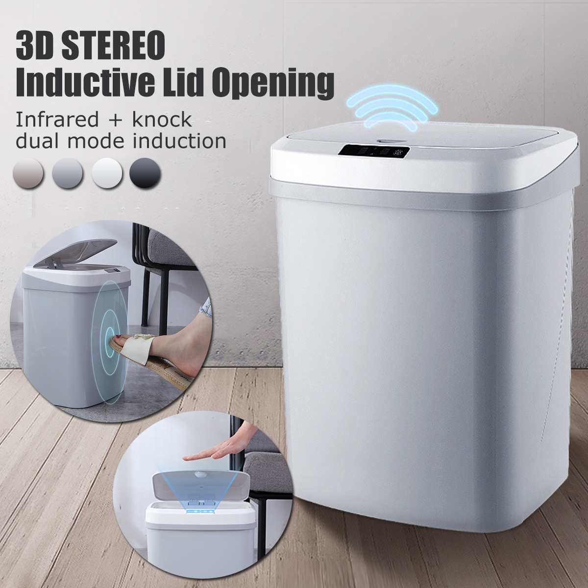 16L Automatic Touchless Smart Infrared Motion Sensor Rubbish Waste Bin Kitchen Trash Can Garbage Bins for Home Room Kitchen Car