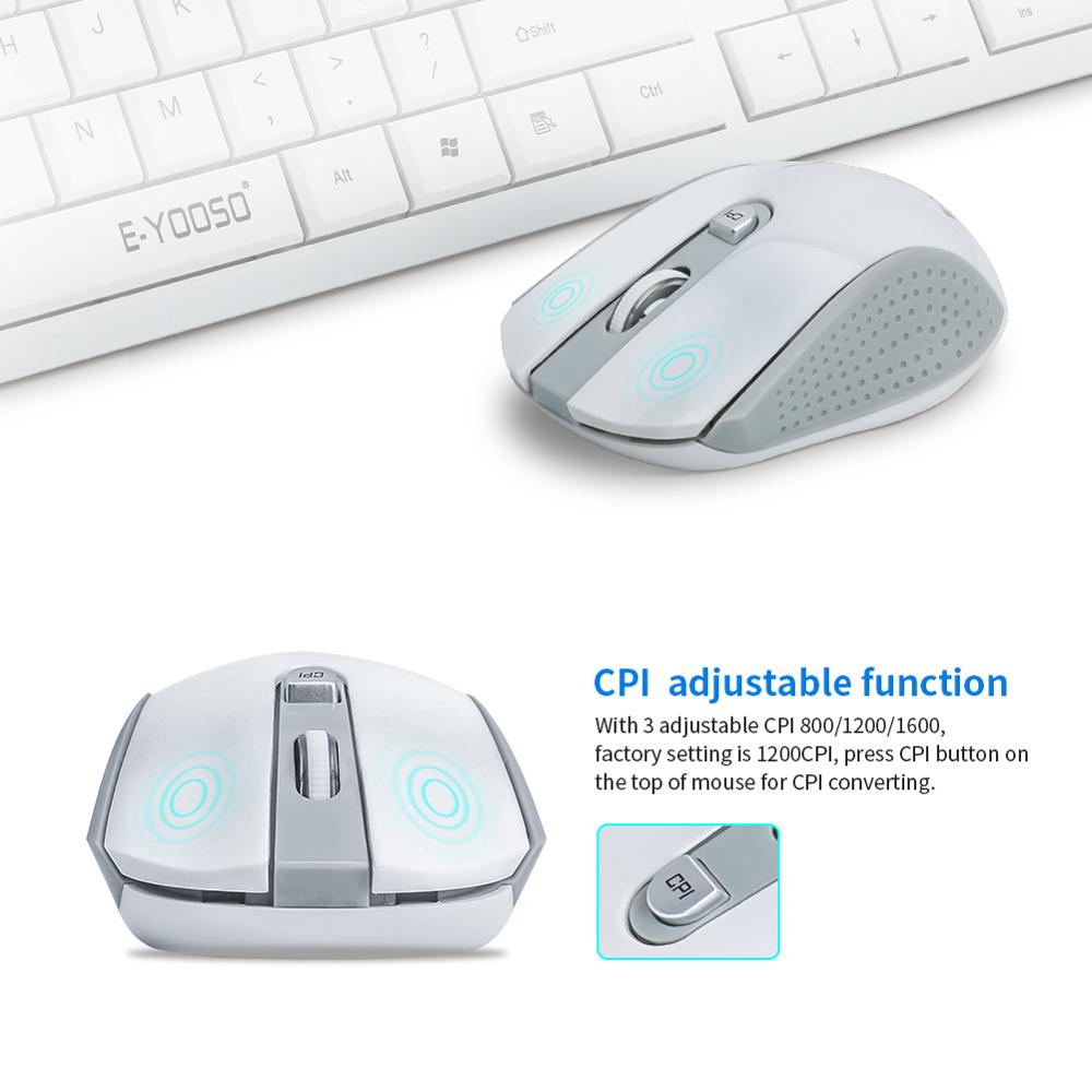 E710 Wireless Keyboard and Mouse Combo Quiet Key US Layout White Keyboard and Mice for PC Laptop Smart TV