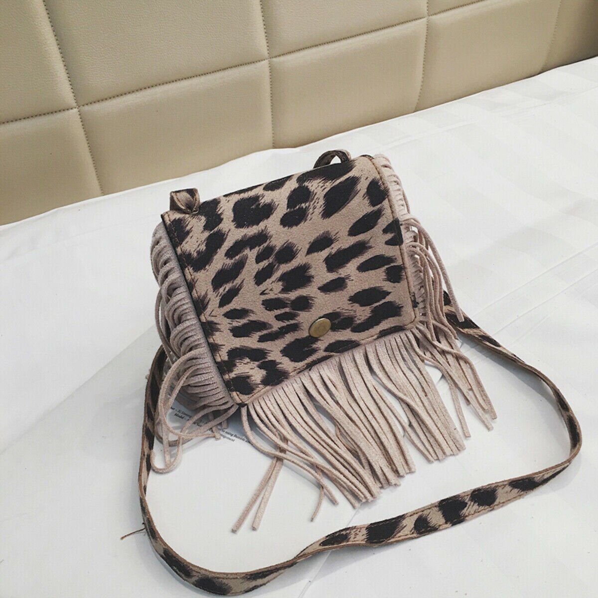 Bolsa de ombro com borla, bolsa de mão da moda tendência 2019 para meninas, cruzando o corpo, fofa de leopardo, pequeno, melhor presente: Khaki leopard
