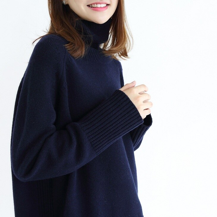 Damer turtle neck gensere kvinnelige langermede gensere ull jenter turgenser: Py -4021- mørkeblå / L