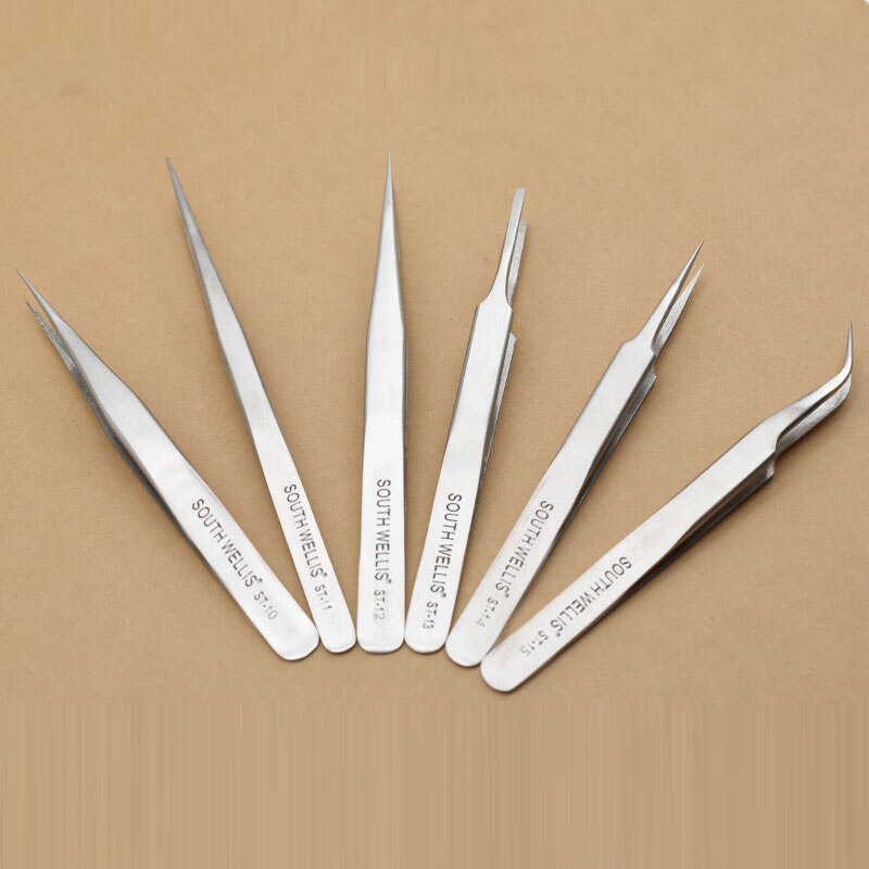 Pinças st extensão de cílios de aço inoxidável ferramentas de maquiagem unhas decoração picker profissional pinça de cílios curvado em linha reta