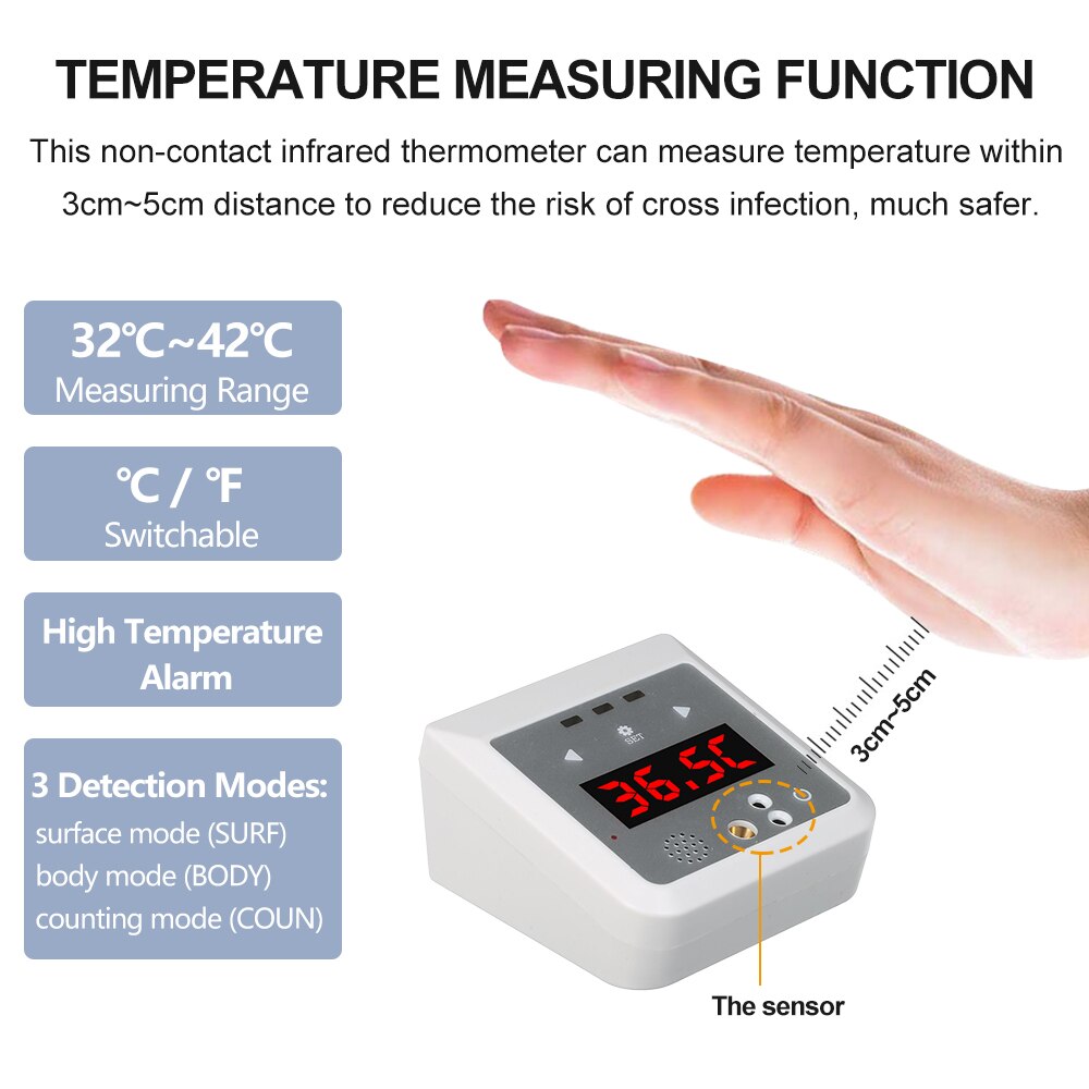2-in-1 Automatic Digital Thermometer Non-Contact Infrared Temperature Measurement Mini Thermometer High Temperature Alarm