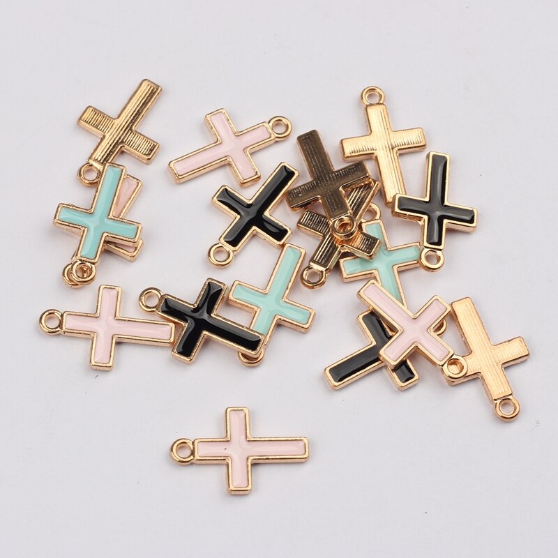 50pcs/lot Zinc Alloy Mini Cross Enamel Charms For DIY Jewelry Making Finding Accessories