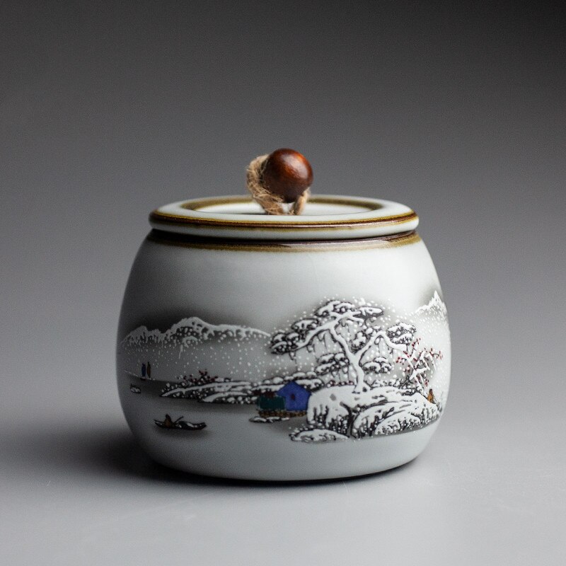 Exquisite Ceramic Tea Caddy Portable Sealed Jar Travel Tea Box Kitchen Spice Candy Storage Tank Food Container Home Decor: A1--6.4x7.5cm