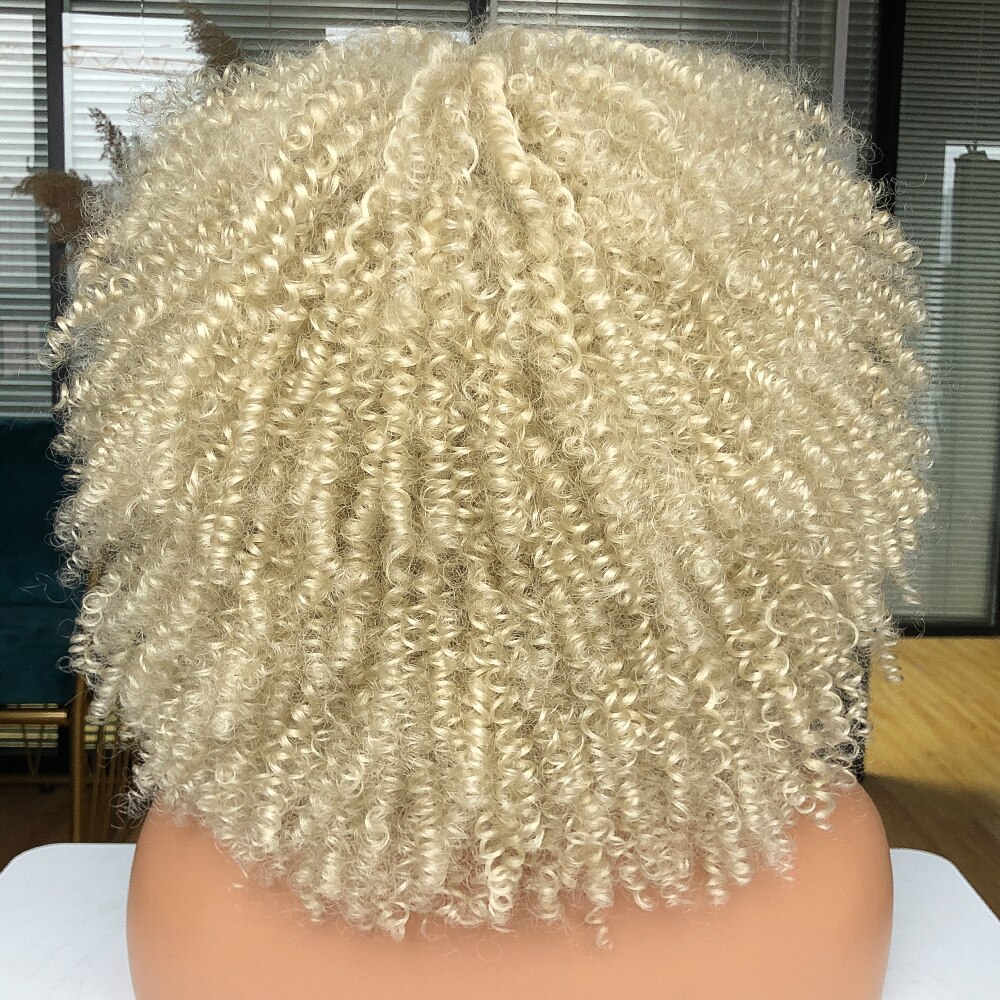 Short Hair Afro Kinky Curly Wigs With Bangs For Black Women Cosplay Lolita Synthetic Natural Blonde White Pink Blue Green Wig