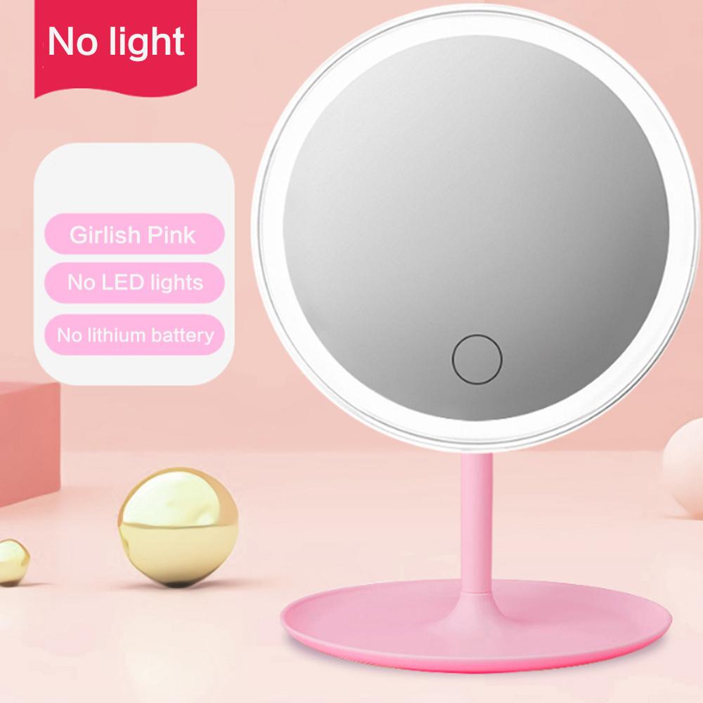 LED Makeup Mirrors with Ring Light HD Vanity Mirrors Smart Touch Control Illuminated Stand Up Desk Table Mirror USB Charge: no light pink