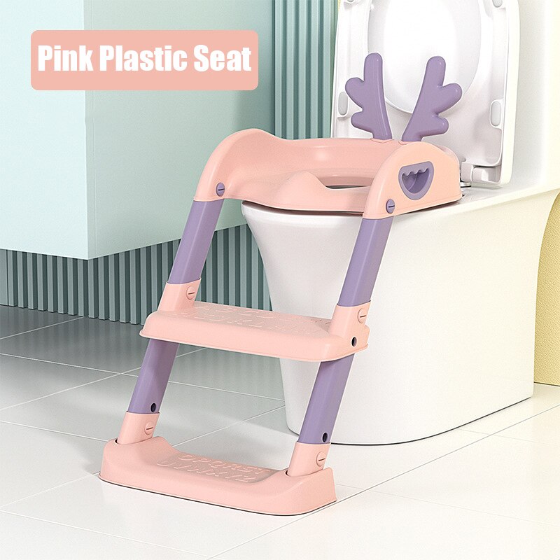 Baby Toiletzitting Met Verstelbare Ladder Zuigeling Wc Training Klapstoel Training Baby Zindelijkheidstraining Seat Kinderen Potje: 3Pink plastic seat