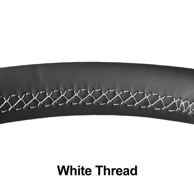 Black Artificial Leather Handsewing No-slip Car Steering Wheel Cover for Land Rover Freelander 2: White Thread