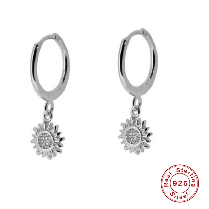 Pendientes de aro con forma de girasol elegantes para mujer nuevos pendientes a la joyería 925 pendientes colgantes de plata esterlina