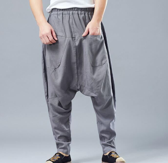 Alta ropa de hombres pantalones bombachos holgados Hip hop, pantalones-Pantalones desierto Pantalones casuales pantalones de lino pantalones de Hombre Ropa