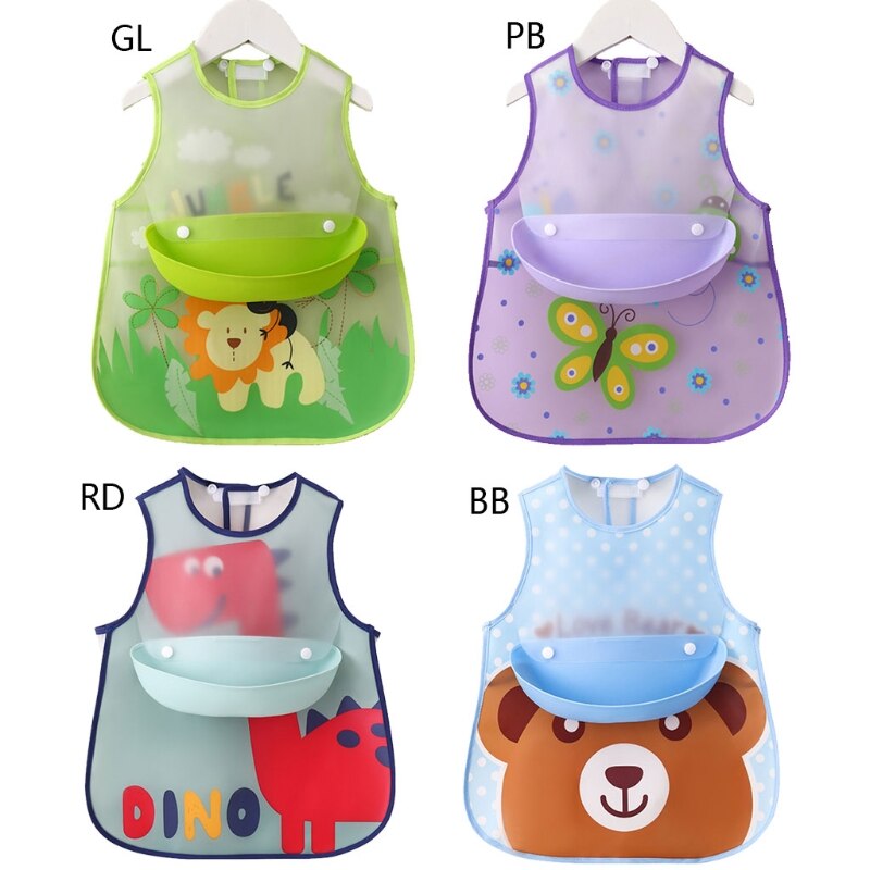 Babadores ajustáveis do bebê com o pano impermeável plástico do arroto do avental dos desenhos animados da blusa de alimentação do bolso para o infantil
