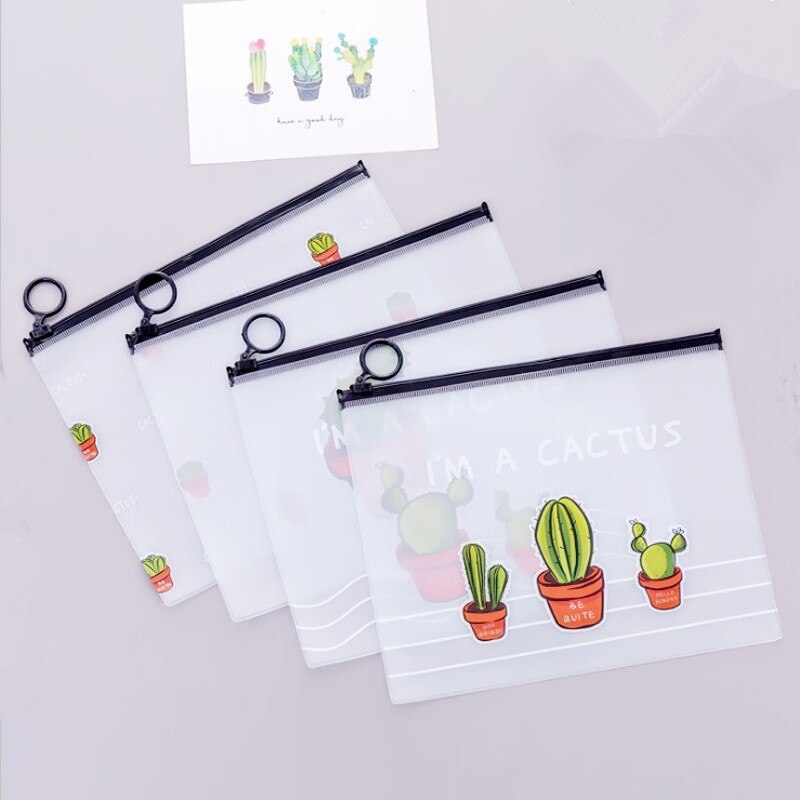 Cactus transparente de PVC de A5 Documento de la carpeta de archivos bolsa de papelería para estudiante niños lápiz caso caja de