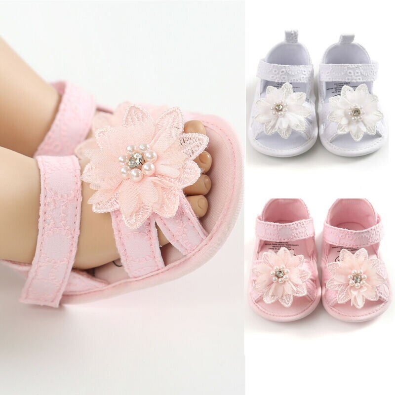 Casual Children Kids Shoes Toddler Baby Girls Lace Beads Floral Summer Sandal Cotton Princess Shoes