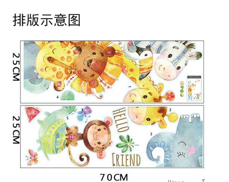 Cartoon Monkey Wall Stickers Children Mural Decals for Kids Rooms Baby Bedroom Wardrobe Door Decoration