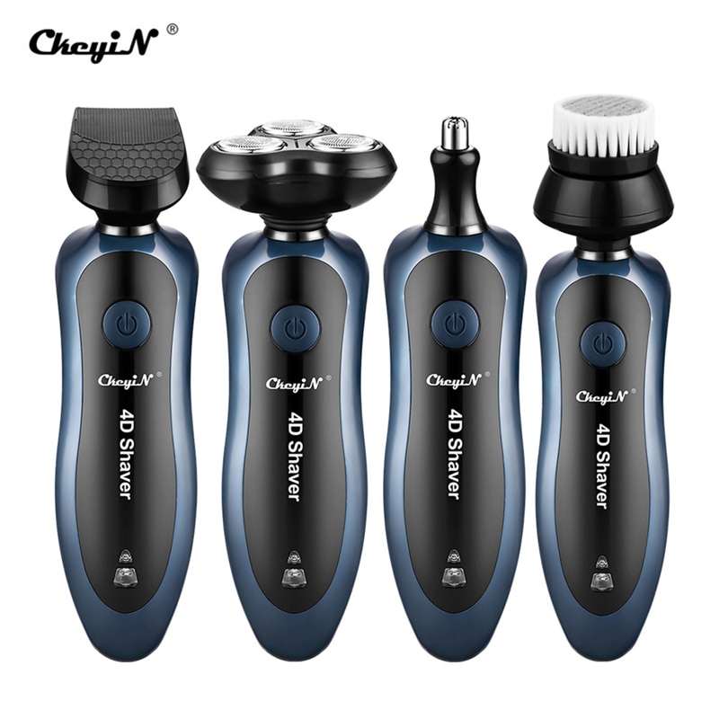 4 em 1 máquina de barbear elétrica 3 lâminas barbeador barba navalha nariz aparador cabelo clipper recarregável escova de limpeza facial para homem