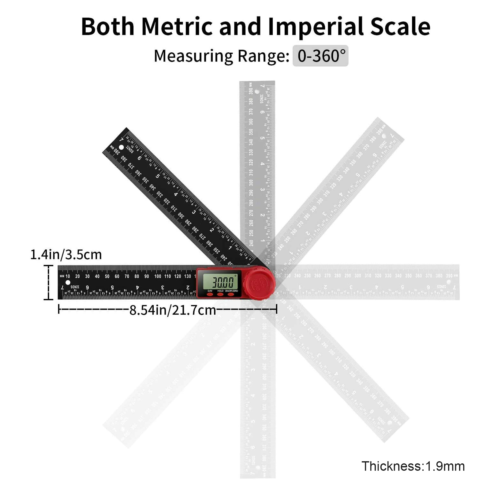 8 inches Digital Angle Finder Protractor 360 Degree Measurement Protractor Ruler with LCD Display