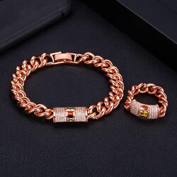 Accking Micro pave chain AAA cubic zircon bracelet ring bangle copper multicolor for women Jewelry: rose gold set