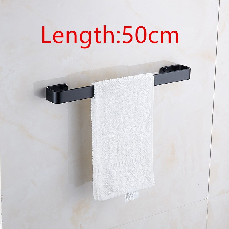 Solid plass aluminium matt svart håndklestang enkelt håndklestativ bad tilbehør veggmontert håndkleholder 20/30/40/50 cm: 50cm