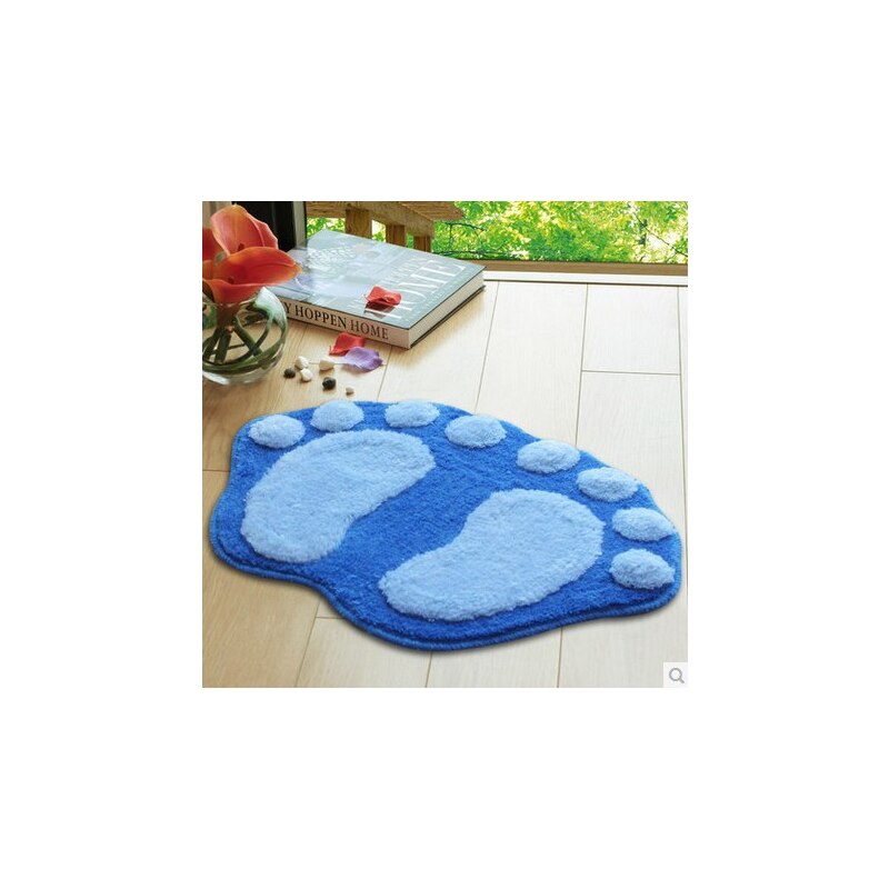 1Pcs 58.5X38.5 Cm Badmat Antislip Breiwol Badkamer Tapijt Super Zachte Voetafdrukken Badkamer Tapijt voor Thuis Decoratie: Blue