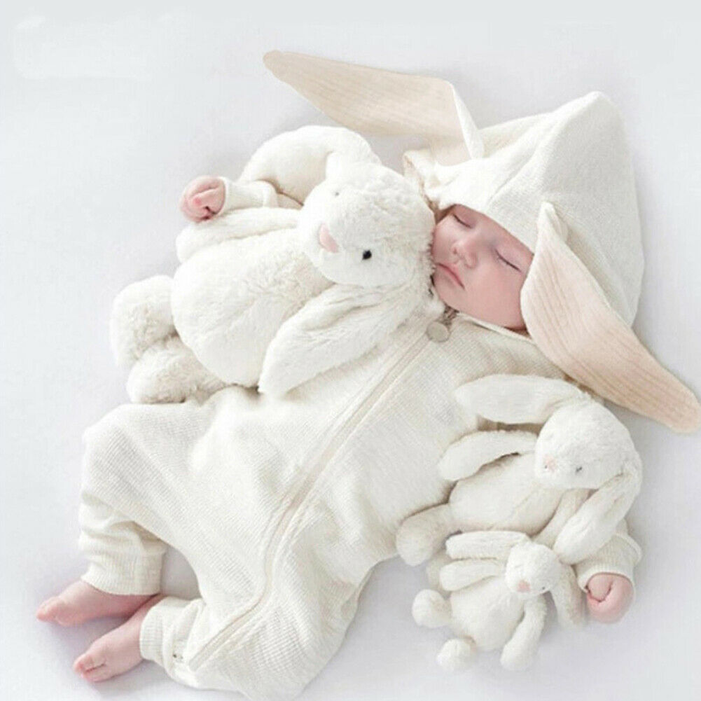 Söt nyfödd bebis pojke flicka kanin strumpor lång öra huva jumpsuit kanin lekdräkt höst vinter bebis pojke flicka påsk kostymer