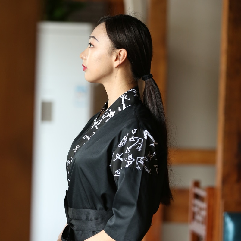 Unisex Japanese Korea Style Chef Uniform Kimono Sushi Cook Shirt Medium Sleeve Restaurant Kitchen Waiter Work Uniforms QJ05