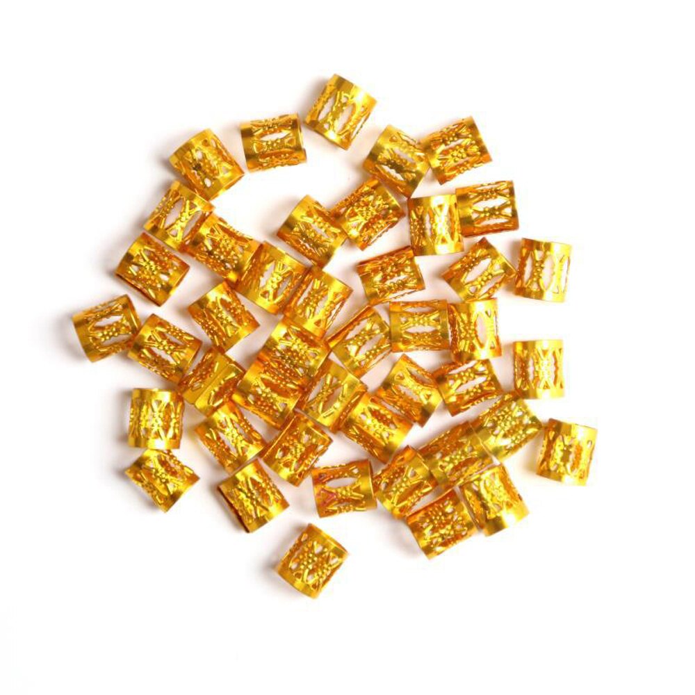 Anillo de cuentas para el pelo para niña y mujer, accesorio de plata y oro para el cabello, tubos trenzados para el cabello, puños, cuentas ajustables, Clip de cuentas de bloqueo de rastas para niños y mujeres: Golden