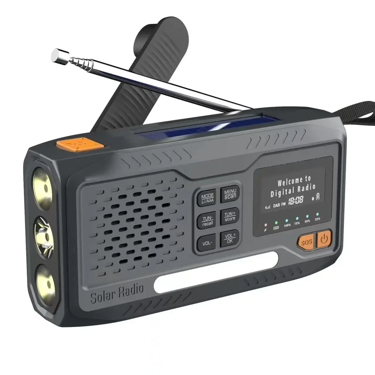 Radio awaryjne DAB/FM Bluetooth Przenośny odbiornik radiowy na energię słoneczną Korba ręczna Dynamo Radio zewnętrzne Głośnik kempingowy z latarką: Black