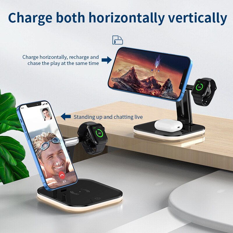 3in1 Foldable Magnetic Wireless Charger For Magsafe iPhone 12 Pro Max Mini/Airpods Pro 15W Fast Charging Station For Apple Watch