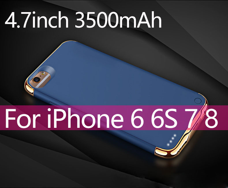 3500 Ultra Thin Phone Battery Charger Case For iPhone 6 7 8 X 4000mAh Power Bank Battery Charging Case For iphone 6 6s 7 8 plus: BLUE i6 6S 7 8