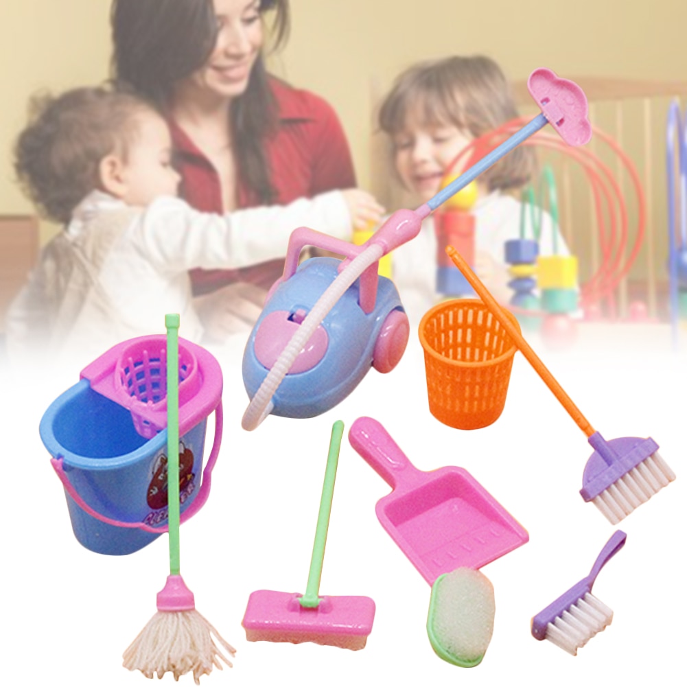 9pcs Bucket Pretend Toys Kit Baby Cleaning Tools Broom Educational Sweeping Brush Colorful Mop Kids Play Housekeeping