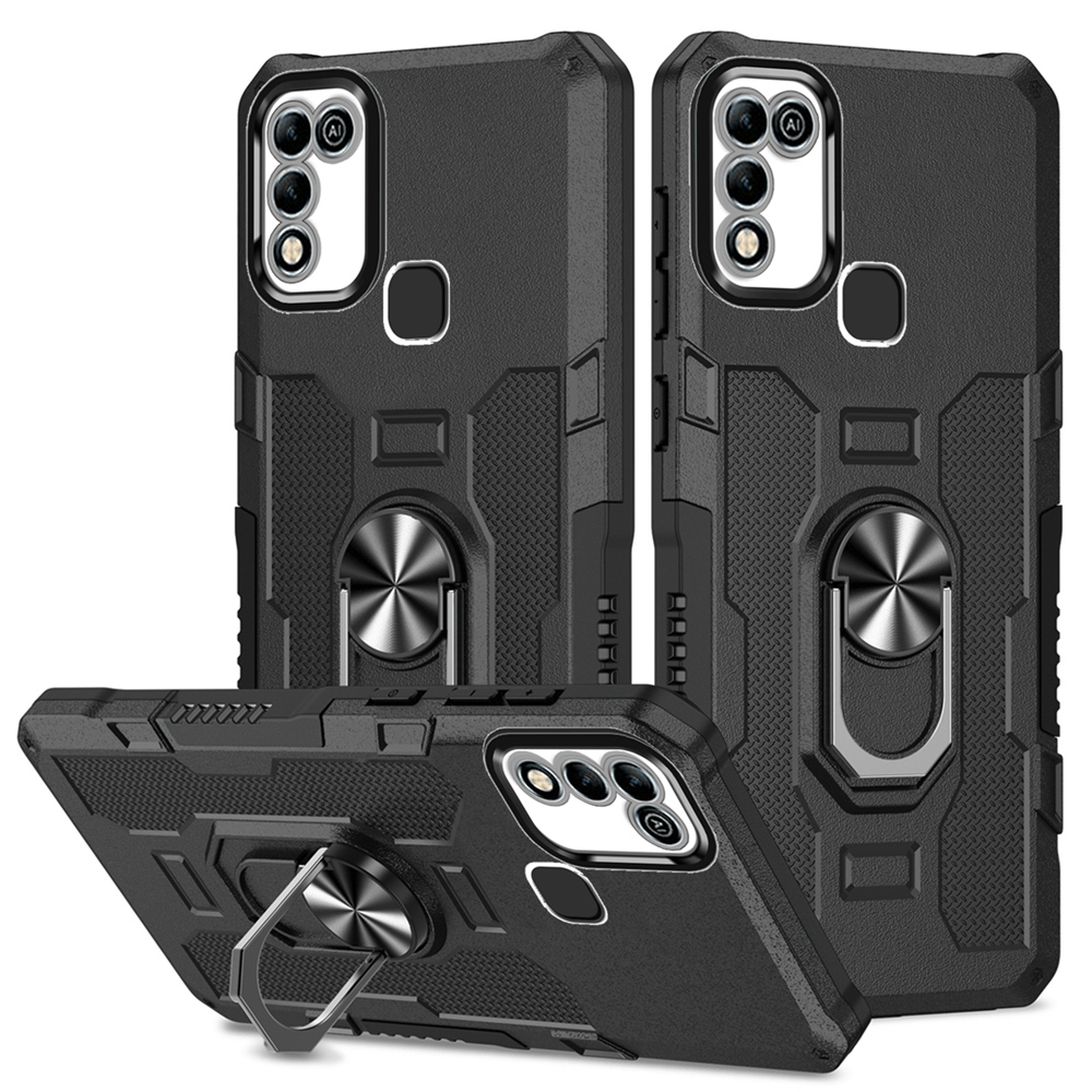 Peatkop-funda de armadura a prueba de golpes para Infinix 11 Play 10 Play, silicona + PC, soporte de anillo de Metal, funda trasera de teléfono para 9 10 11 Play: aluminio / Negro