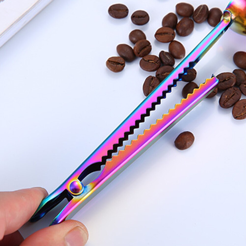 Multifunction Kitchen Utensils Measuring Spoon Anti-Slip Handle Stainless Steel 2 in 1 Seal Clip Coffee Spoon Sugar Cake Scoop